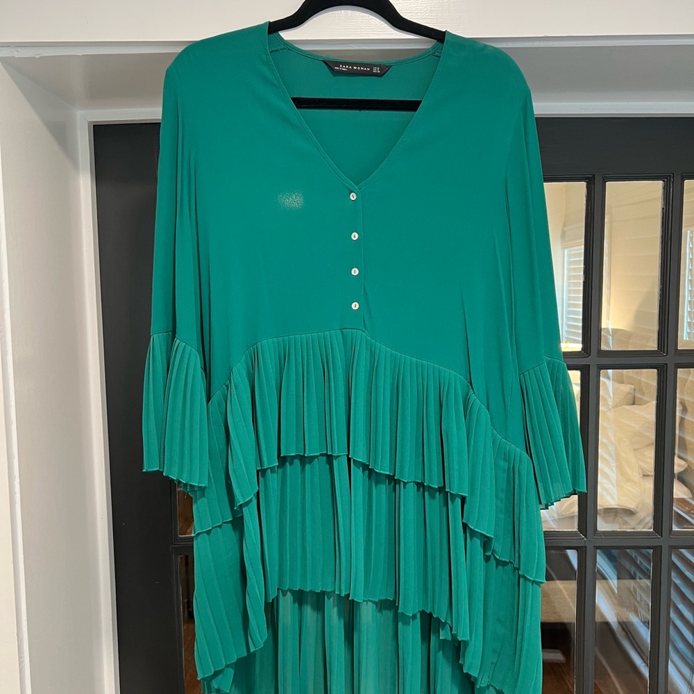 Zara Green Pleated Blouse